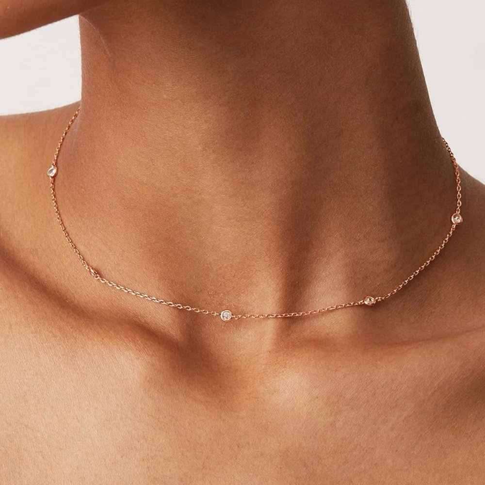 Elegant Rose Gold Necklace with Dainty Accents  14 k Gold Plated Elegant Jewelry